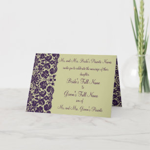Invitación a la boda púrpura de Damask