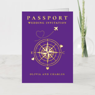 Invitación a la boda púrpura de destino de Passpor