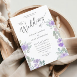 Invitación a la boda púrpura de eucalipto floral r