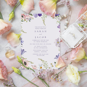 Invitación a la boda púrpura de flores silvestres 