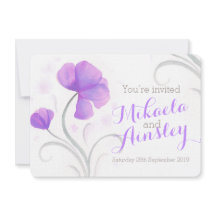 Invitación a la boda púrpura de flores silvestres 