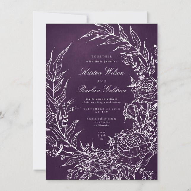 Invitación a la boda púrpura de la flor romántica (Anverso)