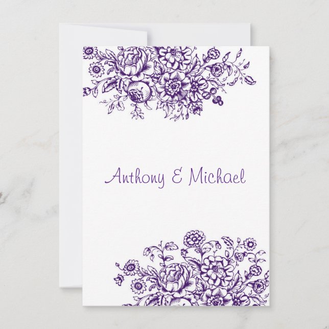 Invitación a la boda púrpura de la floral de la co (Anverso)