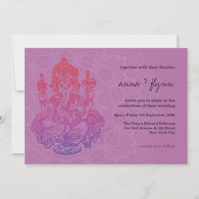 Invitación a la boda púrpura de la ganesh india (Anverso)