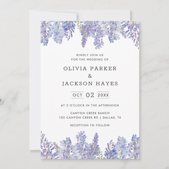 Invitación a la boda púrpura de la histeria acuare (Anverso)