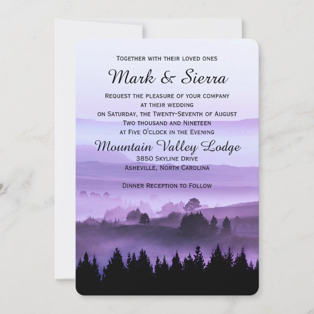Invitación a la boda púrpura de la montaña rusa (Anverso)