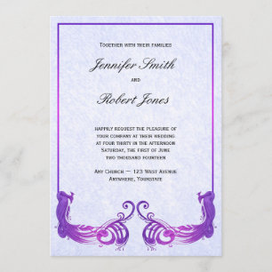Invitación a la boda púrpura de pavo real