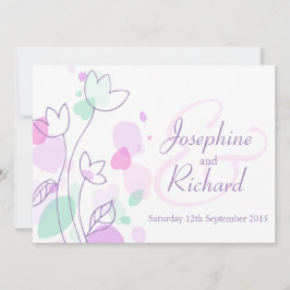 Invitación a la boda púrpura de pétalos de flores 