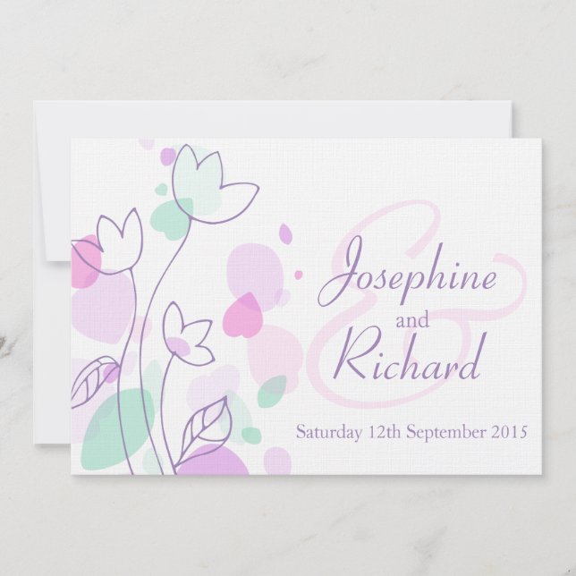 Invitación a la boda púrpura de pétalos de flores  (Anverso)