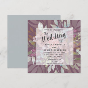 Invitación a la boda púrpura de Pluma floral rústi