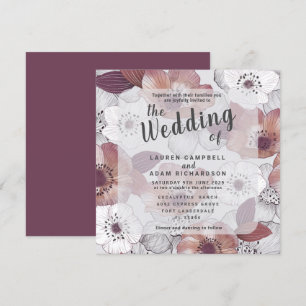 Invitación a la boda púrpura de Pluma floral rústi