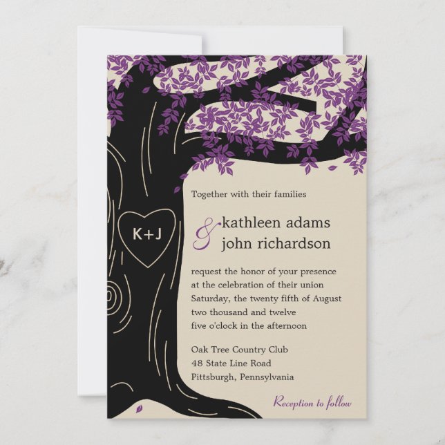 Invitación a la boda púrpura de roble (Anverso)