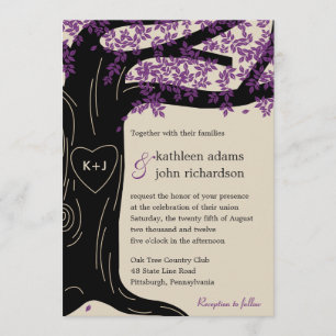 Invitación a la boda púrpura de roble