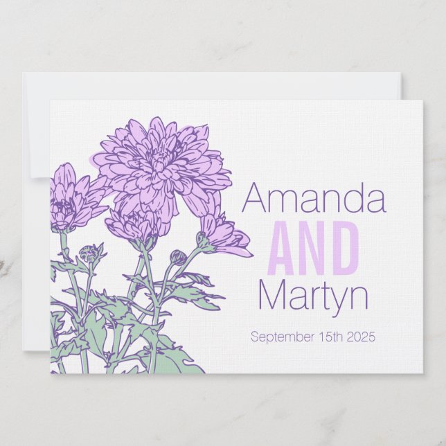 Invitación a la boda púrpura del crisantemo boda (Anverso)