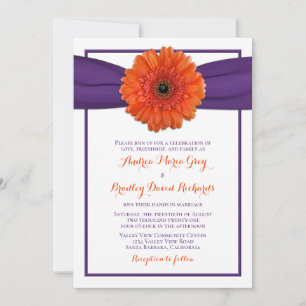 Invitación a la boda púrpura del naranja Gerbera D