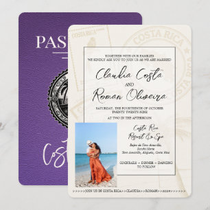Invitación a la boda púrpura en Costa Rica con pas