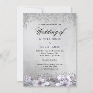 Invitación a la boda púrpura floral de Relieve met