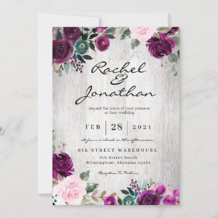 Invitación a la boda púrpura floral rústica
