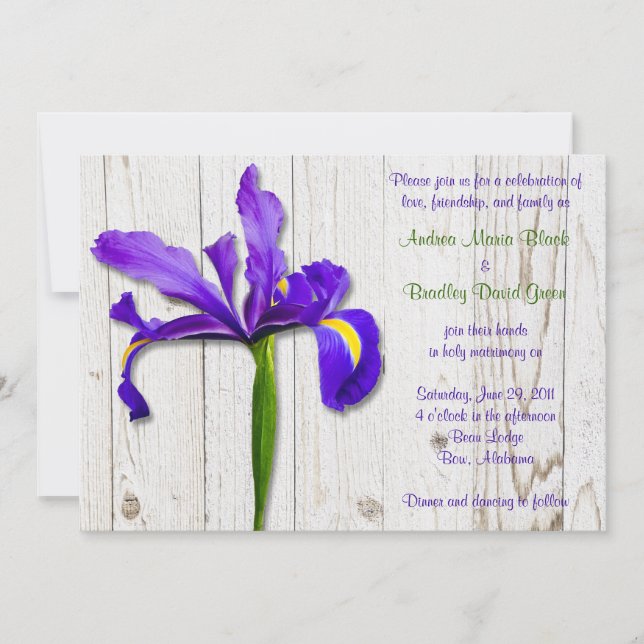 Invitación a la boda púrpura Iris Whitewashed de M (Anverso)