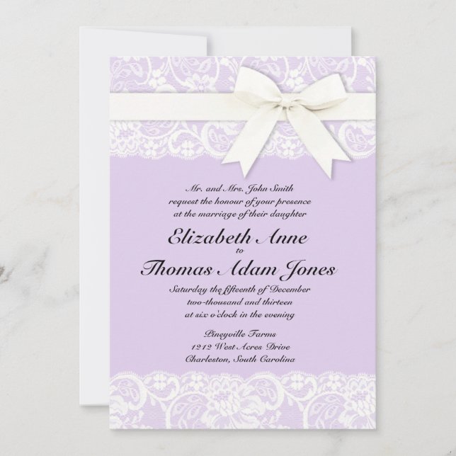 Invitación a la boda púrpura Lilac blanco (Anverso)