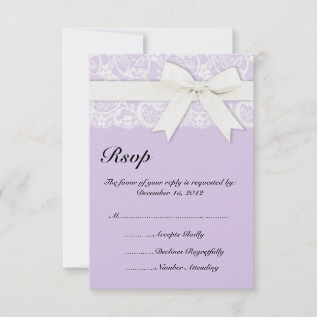 Invitación a la boda púrpura Lilac Lace Blanca (Anverso)