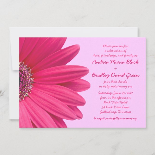 Invitación a la boda púrpura Pink Gerbera Daisy Li (Anverso)