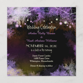Invitación a la boda púrpura por la noche del bosq