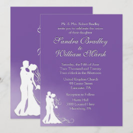 Invitación a la boda púrpura real de Novia y Groom