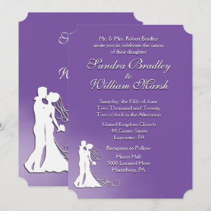 Invitación a la boda púrpura real de Novia y Groom