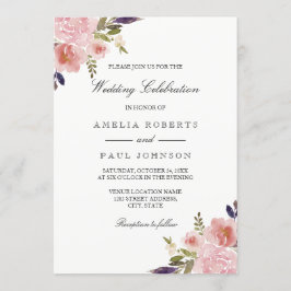 Invitación a la boda púrpura rosa de los peoneses