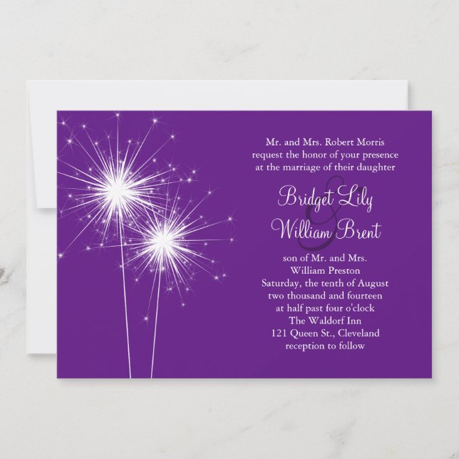 Invitación a la boda púrpura Sparkler (Anverso)