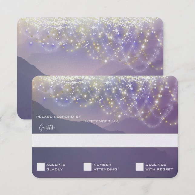 Invitación a la boda púrpura violeta de las luces  (Anverso / Reverso)