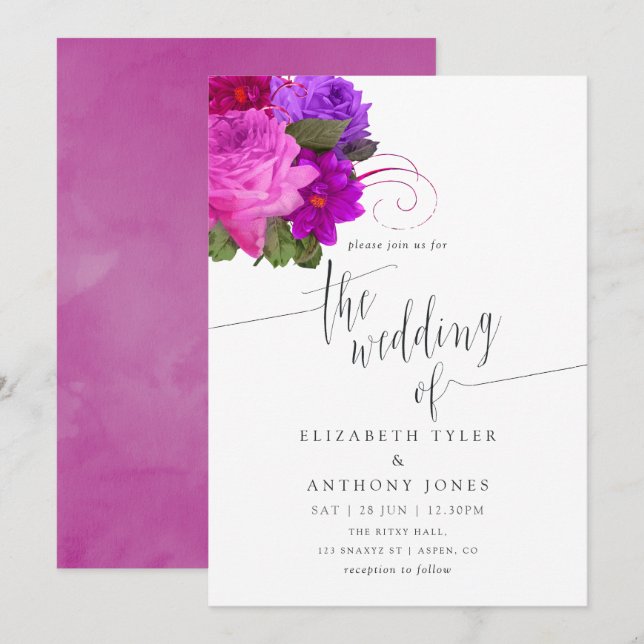 Invitación a la boda púrpura y a la Moda veneciana (Anverso / Reverso)