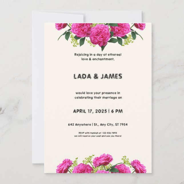 Invitación a la boda púrpura y crema (Anverso)