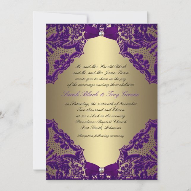 Invitación a la boda púrpura y de oro (Anverso)