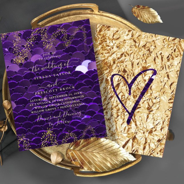 Invitación a la boda púrpura y de oro de moda (Subido por el creador)