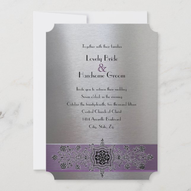 Invitación a la boda púrpura y plateada de la Torr (Anverso)