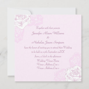 Invitación a la boda púrpura y rosa blanca