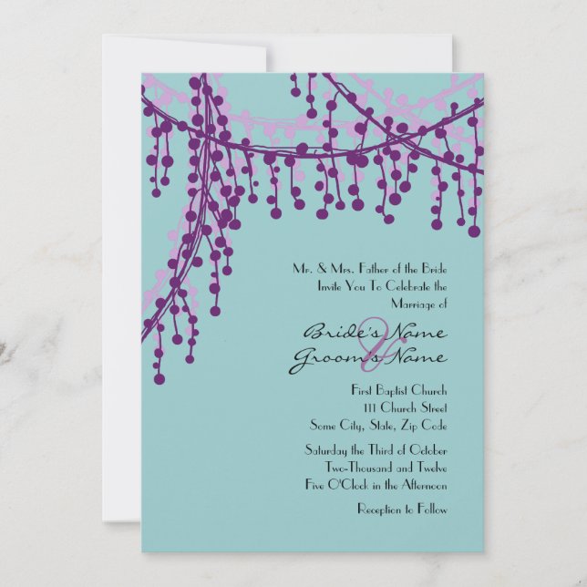 Invitación a la boda púrpura y Verde azulada (Anverso)