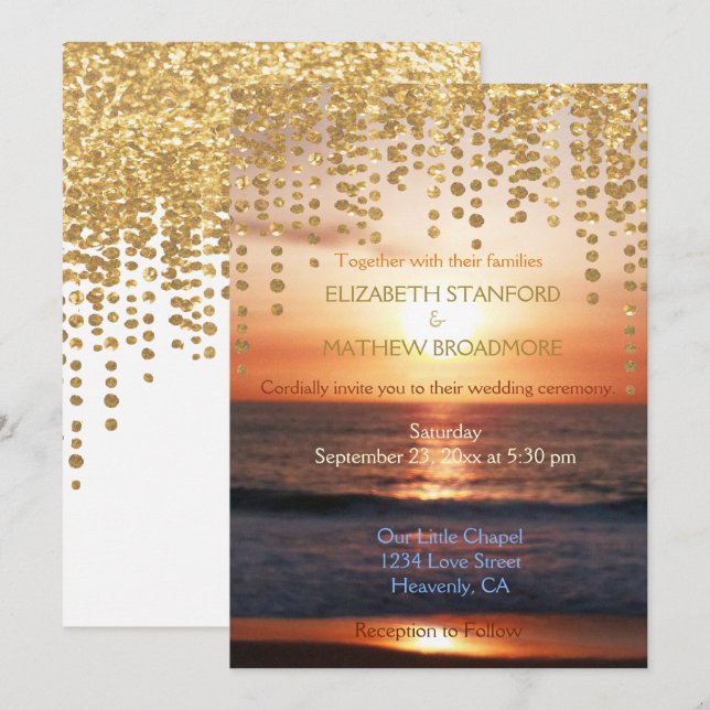 Invitación a la boda | Purpurina Beach Sunset (Anverso / Reverso)