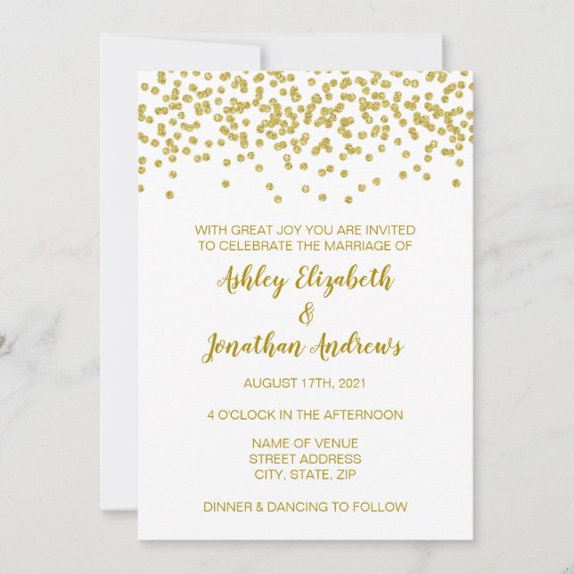 Invitación a la boda Purpurina de oro (Anverso)