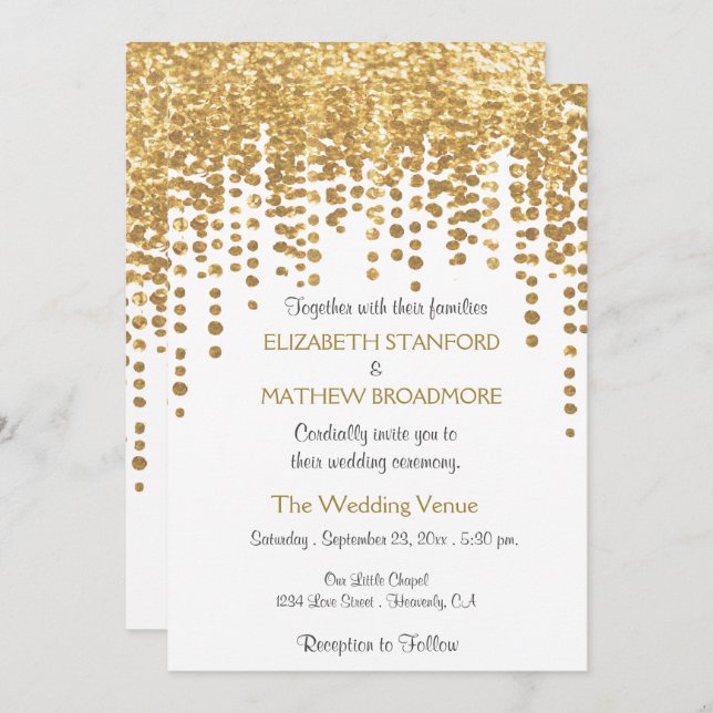 Invitación a la boda | Purpurina de oro Confetti (Anverso / Reverso)