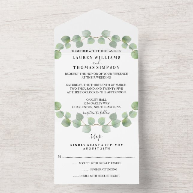 Invitación a la boda Purpurina de oro de Eucalyptu (Interior)