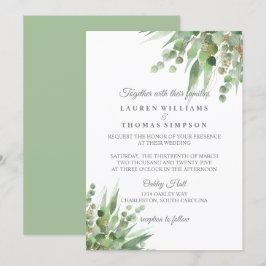 Invitación a la boda Purpurina de oro de Eucalyptu