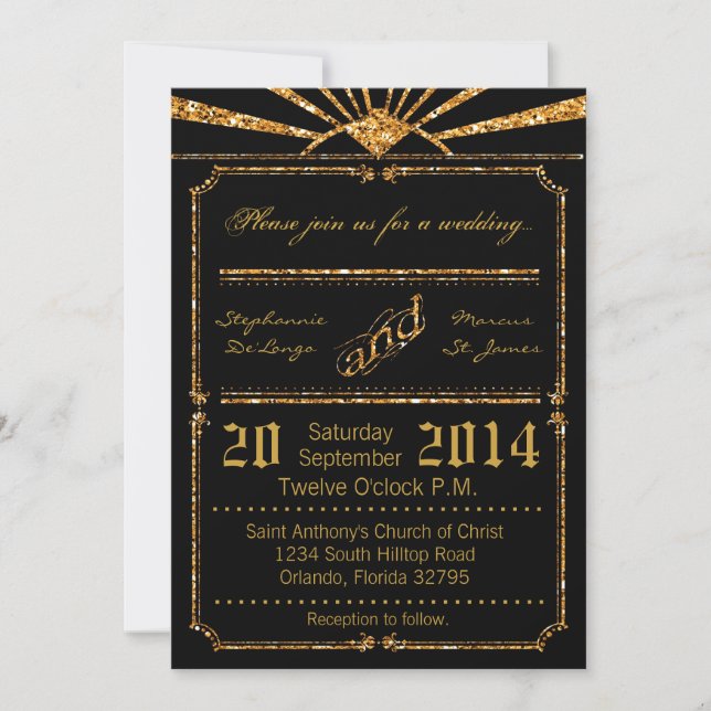 Invitación a la boda Purpurina de oro en el Art De (Anverso)