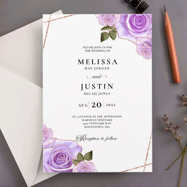 Invitación a la boda Purpurina de Rosas morados y  (Subido por el creador)