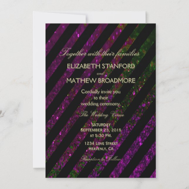 Invitación a la boda | Purpurina morado y verde (Anverso)