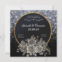 Invitación a la boda Purpurina Rosa Plata de color