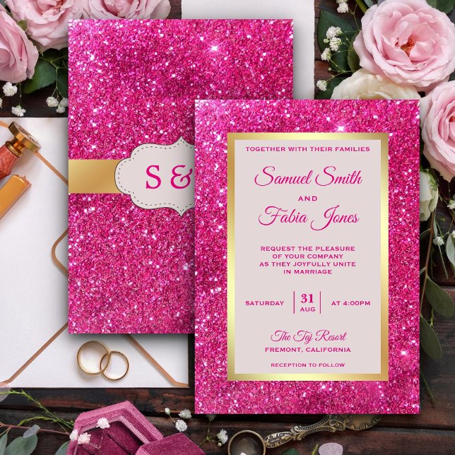 Invitación a la boda Purpurina  rosado caliente de (Subido por el creador)