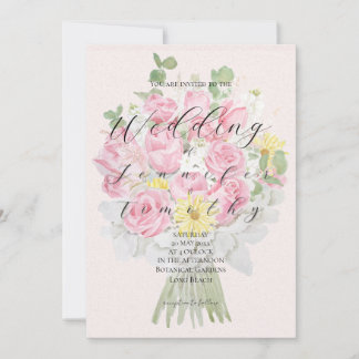 Invitación a la boda Ramo de rosa rosado botánico